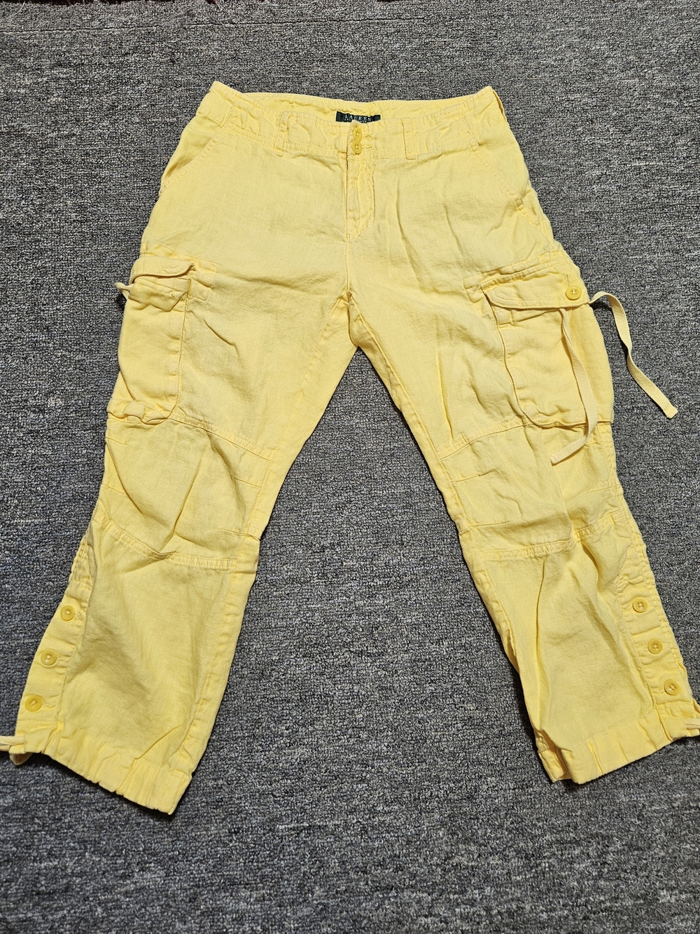 Lauren Ralph Lauren Yellow 100% Linen Cargo Crop Pants 2